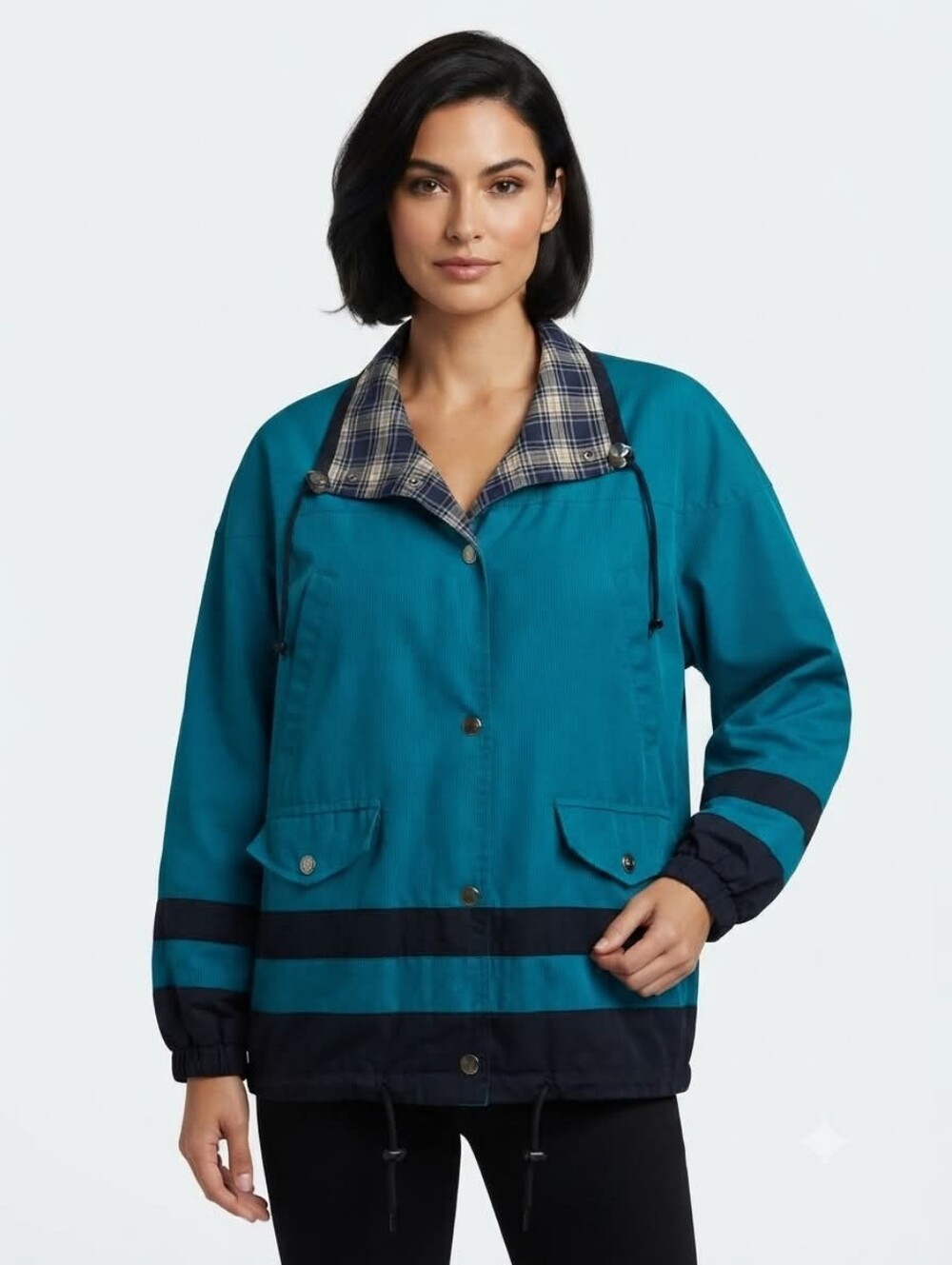 Mulberry Street Jacket Teal and Black Button-Up Size XL